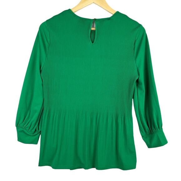 Adriana Papell Pleated Georgette Crepe Blouse Kelly Green Keyhole Blouse Small - Picture 3 of 12